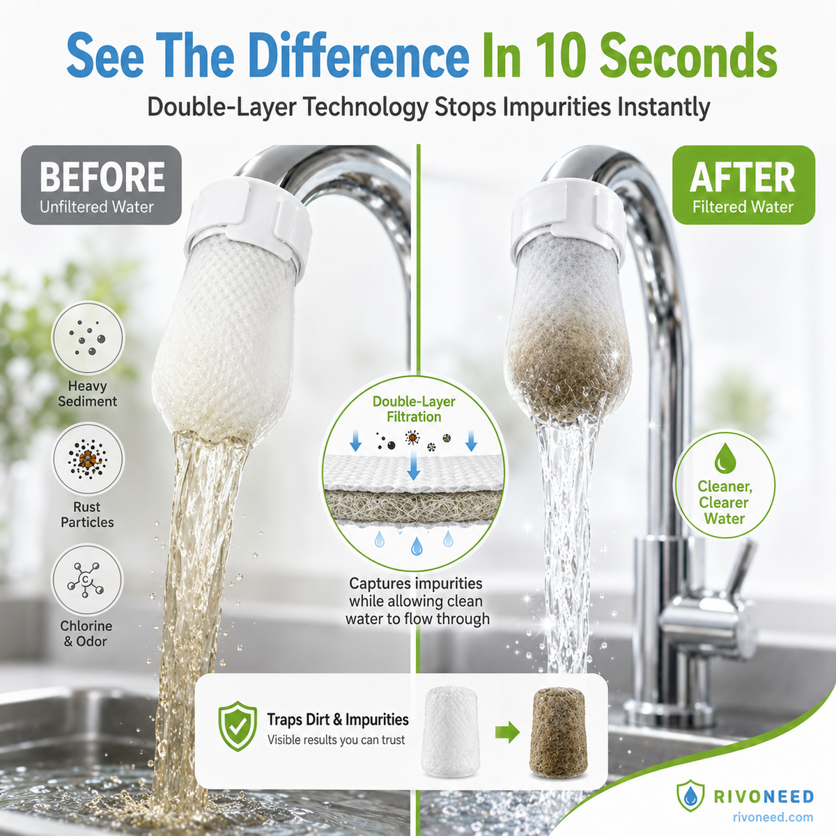 📢📢50% OFF !! ⏰Anti-Splash Kitchen Faucet Filter for Sediment & Rust Removal