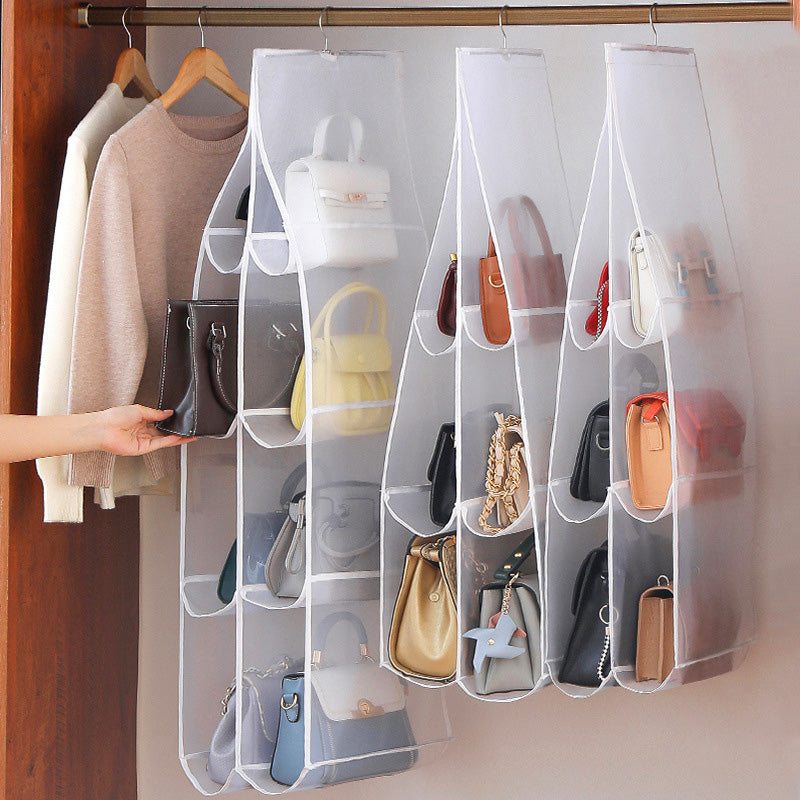 👜 50% DI SCONTO! ✨ ORGANIZER BORSE SOSPESO - 6/8 Tasche Ampie e Trasparenti, Design Antipolvere e Salvaspazio, Leggero e Portatile 🏠👛